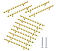 Cjueiom Gold Cupboard Handles, 128mm Hole Center, 200mm Length, 12 Pack | T Bar Handles, Stainless Steel, Drawer Handles, Long Wardrobe Door Handles Pulls, Kitchen Cabinet Handles for Bedroom Drawer