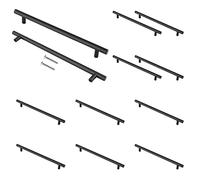 Cjueiom Matt Black Cupboard Handles - 128mm Hole Center T Bar Knobs, 12 Pack Stainless Steel Drawer Pulls - Long Wardrobe & Kitchen Cabinet Handles, 200mm Length for Bedroom & Drawer