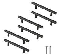 Cjueiom Matt Black Cupboard Handles - 76mm Hole Center T Bar, Stainless Steel Drawer Handles - 127mm Length for Kitchen Cabinet & Bedroom Drawer