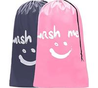 CJWLKJ 2-Pack XL Travel Laundry Bag, Machine Washable Dirty Clothes Organizer, Large Enough to Hold 4 Loads of Laundry, Easy Fit a Laundry Hamper or Basket (Grey+Pink)
