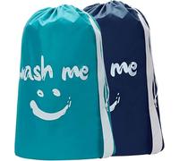 CJWLKJ 2 Pack XL Travel Laundry Bag with Strap, Dirty Clothes Organizer, Carry Up to 4 Loads of Laundry, Easy Fit a Laundry Hamper or Basket, Sky Blue and Blue