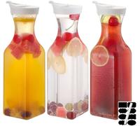 CJWLKJ 3 Pcs 1L / 32 Oz Plastic Water Carafe Pitcher with Flip Top Lid, Square Base Juice Containers, Mimosa Bar Supplies Pitcher for Drinks, Water, Tea, Juice, Milk, Lemonade and Other Beverages
