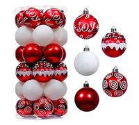 CJWLKJ 30pcs Colored Christmas Balls Ornaments for Xmas Tree Shatterproof Christmas Tree Hanging Balls Decoration for Holiday Party Wedding Decoration Set with Hang Rope 2.36"(Red & White, 60mm)