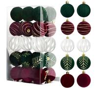 CJWLKJ 30pcs Colored Christmas Balls Ornaments for Xmas Tree Shatterproof Christmas Tree Hanging Balls Decoration for Holiday Party Wedding Decor Set with Hang Rope 2.36"(Flocking/5 Style, 60mm)