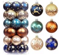 CJWLKJ 30pcs Colored Christmas Balls Ornaments for Xmas Tree Shatterproof Christmas Tree Hanging Balls Decoration for Holiday Party Wedding Decor Set with Hang Rope 2.36"(Deep Blue/Gold, 60mm)