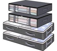 CJWLKJ 4-Pack Under Bed Storage Bags, Foldable Large Underbed Storage Organiser Containers, Clothes Storage Bags Box with Clear Window & Handles for Blanket, Comforter, Bedding, Quilts, Grey