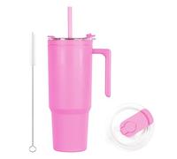 CJWLKJ 40oz Reusable Plastic Insulated Tumblers with Handle and Straw, Double Wall Tumbler with Lid, Cup Holder Friendly Travel Mug for Cold Drinks, Sand ice, Pink