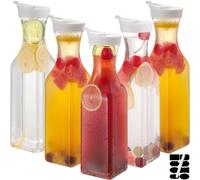 CJWLKJ 5-Pack 1.5L / 50 Oz Plastic Water Carafe Pitcher with Flip Top Lid, Square Base Juice Containers, Mimosa Bar Supplies Pitcher for Drinks, Water, Tea, Juice, Milk, Lemonade and Other Beverages