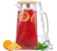 CJWLKJ Water Jug with Wood Lid Glass Water Carafe Pitcher with Handle, Square Water Containers, Fridge Glass Jug for Hot/Cold Water, Tea, Juice, Milk, Lemonade - 1600ml /1.6liters