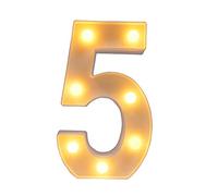 CJWPOWER LED Marquee Number Lights White Plastic Marquee Numbers Sign for Night Light Wedding Birthday Party Decor-Battery Powered (Number 5)
