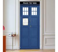 Cjzyy 3D Self Adhesive Door Murals Peel and Stick Decor Stickers Police Box Blue UK Tardis Giant Fantasy Art Canvas Wallpaper Removable Art Poster -90x200cm