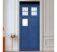 Cjzyy 3D Self Adhesive Door Murals Peel and Stick Decor Stickers Police Box Blue UK Tardis Giant Fantasy Art Canvas Wallpaper Removable Art Poster -90x200cm