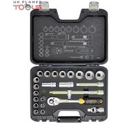 CK 24Pcs Metric 1/2" Deep Socket/Standard Socket Set with Ratchet 12 point T4662