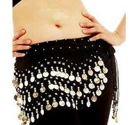 ck collection ltd 3 Rows Belly Dance Costume Belt Skirt Hip wrap Outfit Gold Coin Bead Scarf (Black)