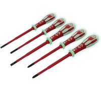 CK Dextro GLO 5 Piece VDE Slim Insulated Screwdriver Set Slotted/Pozi T49283PD