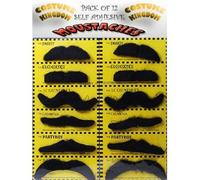 CK Pack of 12 Self Adhesive Assorted BLACK Moustaches. Tashes Multipack