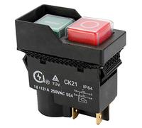 CK21 250V 16A 4Pin 5 Pins Waterproof Electromagnetic Safety Pushbutton Switch for Metal Cutter Grinder Machine Shutter Black (4 Pins)