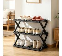 ckable Veal Shoe Rack, 3-Tier Foldable Shoe nizer, No Assembly Required, Multi-Layer Sto nd for Entryway, Living Room, Balcony - Black