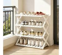 ckable Veal Shoe Rack - 4-Tier Foldable Shoe nizer for Entryway, Living Room & Balcony - No Assembly Needed, Space-Saving Sto nd (White)