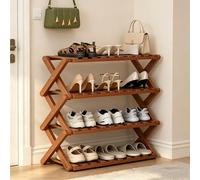 ckable Veal Shoe Rack - 4-Tier Foldable Shoe nizer for Entryway, Living Room, Balcony - No Assembly Required, Space-Saving Sto Solut (Brown)