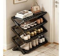 ckable Veal Shoe Rack - 4-Tier Foldable Shoe nizer, Space-Saving Multi-Layer Sto nd for Entryway, Living Room, Balcony - No Assembly Required (Black)