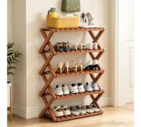 ckable Veal Shoe Rack, 5-Tier Foldable Shoe nizer, No Assembly Required, Multi-Layer Sto nd for Entryway, Living Room, Balcony - Brown