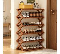 ckable Veal Shoe Rack - 6-Tier Foldable Shoe nizer for Entryway, Living Room & Balcony - Space-Saving Design, No Assembly Required (Brown)