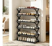 ckable Veal Shoe Rack - Foldable No-Assembly nizer, Multi-Layer Sto nd for Entryway, Living Room, Balcony - 6-Tier Shoe Shelf (Black)
