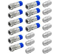 CKANDAY 10 Pack RG6 F Type Compression Connector + 10 Pcs Coaxial Cable Extender Connector, F-Type Coaxial Cable Coax Converter Wire Connector Adapter Female to Female for TV Cables, Blue/Silver