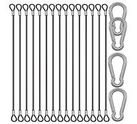 CKANDAY 15 Pack 8 Inch(20cm) Safety Stainless Steel Tethers with 4 Pcs Spring Snap Hook Clips, Steel Wire Cable with Loops Vinyl Cover Coated Short Rope Lanyard Lock Safety Tether Chains, Black