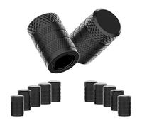 CKAuto Tire Valve Stem Caps, Black, 10 pcs/Pack, Anodized Aluminum Tire Cap Set, Corrosion Resistant, Universal Stem Covers for Cars Trucks Motorcycles SUVs and Bikes