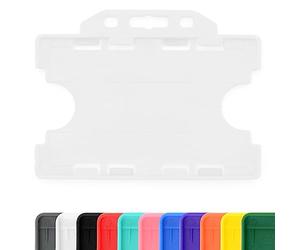 CKB LTD 100x Twin Double Sided Rigid Slide in Open Faced ID Card Badge Holders Horizontal Landscape Dual Identity Plastic Pass Protector - Holds Two Cards 86mm 54mm cr80 Credit Card Sized (Clear)
