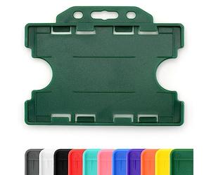 CKB LTD 100x Twin Green Double Sided Rigid Slide in Open Faced ID Card Badge Holders Horizontal Landscape Dual Identity Plastic Pass Protector - Holds Two Cards 86mm 54mm cr80 Credit Card Sized