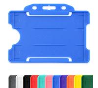 CKB LTD 10x Blue Single Sided Rigid Slide in Open Faced ID Card Badge Holders Horizontal/Landscape Identity Plastic Pass Protector - Holds a 86mm 54mm cr80 Credit Card Sized