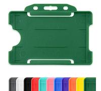 CKB LTD 10x Green Single Sided Rigid Slide in Open Faced ID Card Badge Holders Horizontal/Landscape Identity Plastic Pass Protector - Holds a 86mm 54mm cr80 Credit Card Sized