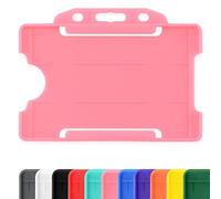 CKB LTD 10x Pink Single Sided Rigid Slide in Open Faced ID Card Badge Holders Horizontal/Landscape Identity Plastic Pass Protector - Holds a 86mm 54mm cr80 Credit Card Sized