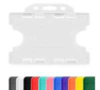 CKB LTD 10x Twin Double Sided Rigid Slide in Open Faced ID Card Badge Holders Horizontal Landscape Dual Identity Plastic Pass Protector - Holds Two Cards 86mm 54mm cr80 Credit Card Sized (White)