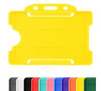 CKB LTD 10x Yellow Single Sided Rigid Slide in Open Faced ID Card Badge Holders Horizontal/Landscape Identity Plastic Pass Protector - Holds a 86mm 54mm cr80 Credit Card Sized