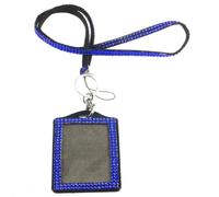 CKB Ltd 1x Bling Combo Vertical Blue ID Card Holder & Lanyard Acrylic Rhinestone Style Lanyard Neck Strap Swivel Metal Clip CKB011V