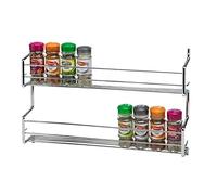 CKB LTD® 2-Tier Spice Rack Metal Wallmounted - Holds 20 Jars - Chrome DOUBLE Shelf Wall Cupboard Door Mounted Storage Stand Kitchen Cooking Universal Organiser 45 x 7 x 30cm