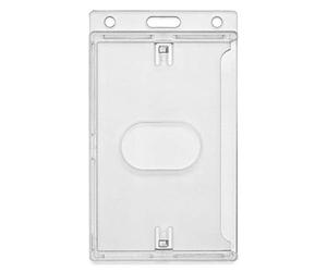 CKB LTD 20x Clear Enclosed Rigid with Ejection Slot Closed Faced ID Card Badge Holders Single-Sided Vertical/Portrait Identity Plastic Pass Protector - Holds a 86mm 54mm cr80 Credit Card Sized