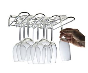 CKB Ltd® 3 Row Under Cupboard Counter Wall Mounted Glass Rack 29 x 7 x 32 cm - Holds Any Type of Stemware Glassware Wine Glasses and Flutes (Silver)