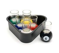 CKB LTD 6 Pool Ball Shot Glasses with Triangle Rack Serving Tray - Table Billiards Novelty Drinking Games Room Home Bar Set