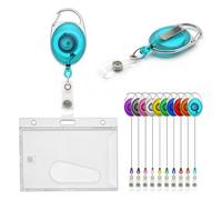 CKB LTD Badge Holder Retractable Reel Set, 5PCS Single Sided Enclosed Ejection Slot Horizontal ID Card Holder for School, Office, Identity Card Belt Clip Attachment Holds 86x54mm (Turquoise)