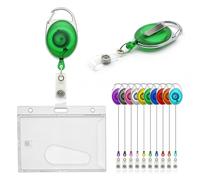 CKB LTD Badge Holder Retractable Reel Set, 5PCS Single Sided Enclosed Ejection Slot Horizontal ID Card Holder for School, Office, Identity Card Belt Clip Attachment Holds 86x54mm (Green)