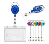 CKB LTD Badge Holder Retractable Reel Set Combo Single Sided Enclosed Ejection Slot Horizontal ID Card Holder for School, Office, Identity Card Belt Clip Attachment Holds 86x54mm (Blue)