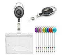 CKB LTD Badge Holder Retractable Reel Set Combo Single Sided Enclosed Ejection Slot Horizontal ID Card Holder for School, Office, Identity Card Belt Clip Attachment Holds 86x54mm (Black)