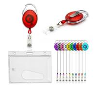 CKB LTD Badge Holder Retractable Reel Set Combo Single Sided Enclosed Ejection Slot Horizontal ID Card Holder for School, Office, Identity Card Belt Clip Attachment Holds 86x54mm (Red)