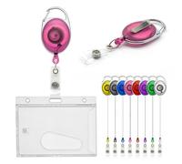 CKB LTD Badge Holder Retractable Reel Set Combo Single Sided Enclosed Ejection Slot Horizontal ID Card Holder for School, Office, Identity Card Belt Clip Attachment Holds 86x54mm (Pink)