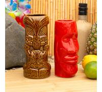 CKB LTD Bar Bespoke Tiki Gods Hawaiian Cocktail Tall Mugs 2 Pack Brown And Red